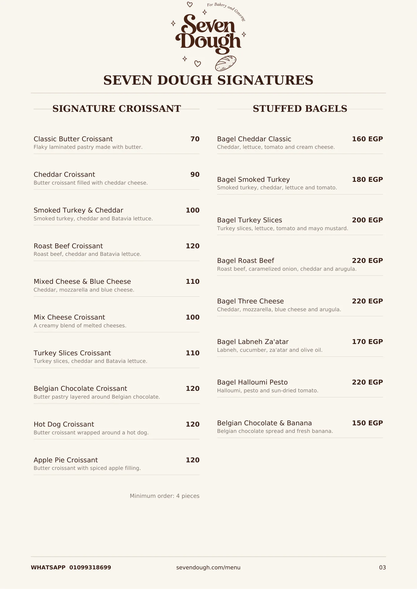 Seven Dough menu, page 3: Signatures
